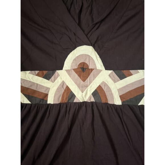 Anthropologie Deletta Brown Abstract V-Neck Blouse - Picture 3 of 4